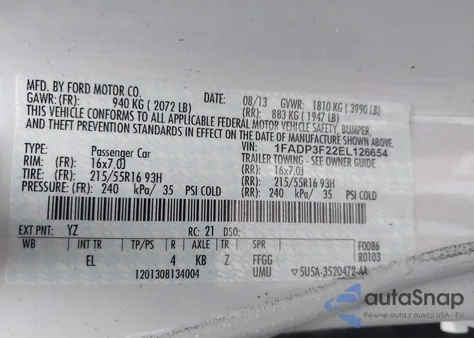 2014 Ford Focus Se из США, поврежденный, VIN 1FADP3F22EL126654